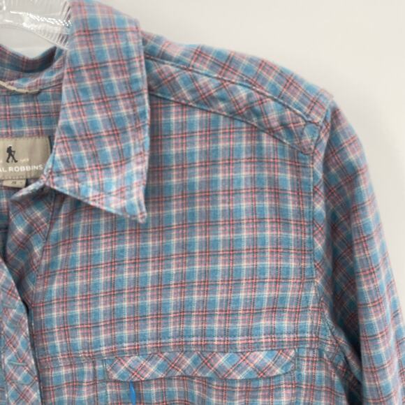 ROYAL ROBBINS Flannel Long Sleeve Shirt Size S Plaid Snap Front Grey Blue - Picture 2 of 9
